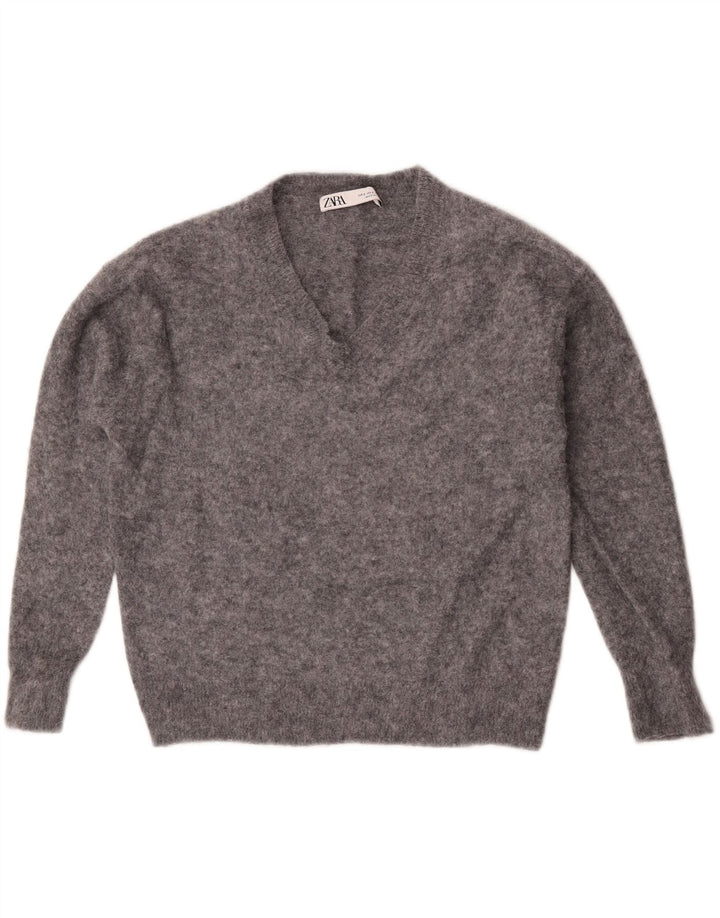 Maglione oversize con scollo a V da donna Zara UK 10 piccolo grigio screziato