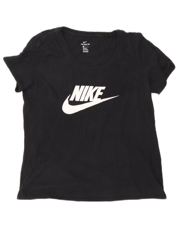 NIKE T-shirt grafica da donna con taglio atletico Top UK 16 Large in cotone blu navy