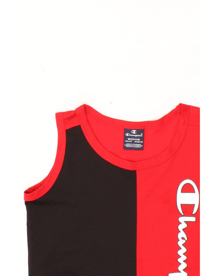 CHAMPION Boys Graphic Vest Top 9-10 Years Medium Red Colourblock Polyester Vintage Champion and Second-Hand Champion from Messina Hembry 