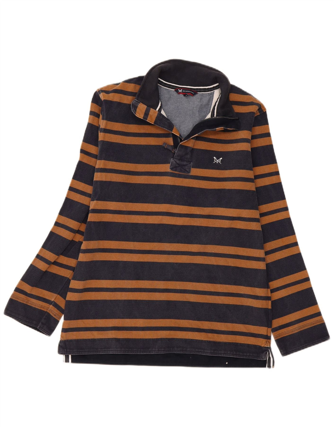 Crew Clothing Felpa da uomo con collo con zip, maglione medio a righe blu navy