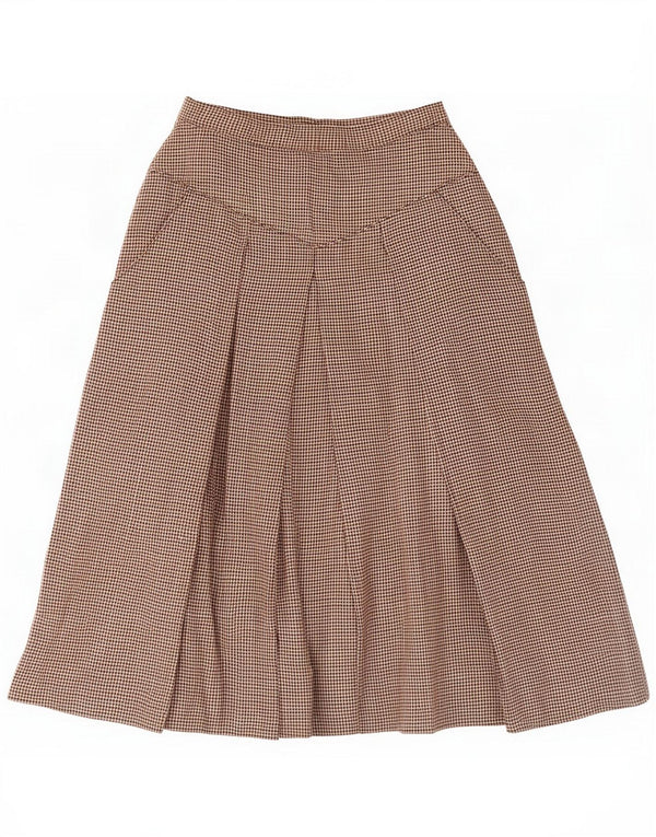 Gonna a trapezio a vita alta da donna vintage XS W24 pied de poule beige