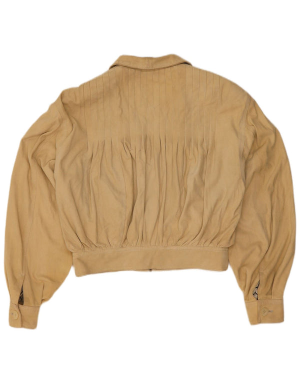 Giubbotto bomber corto in pelle scamosciata oversize da donna Lamatta UK 16 grande in pelle beige