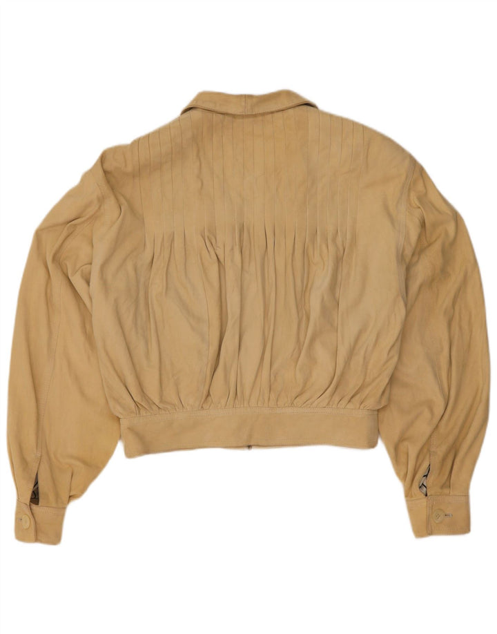 Giubbotto bomber corto in pelle scamosciata oversize da donna Lamatta UK 16 grande in pelle beige