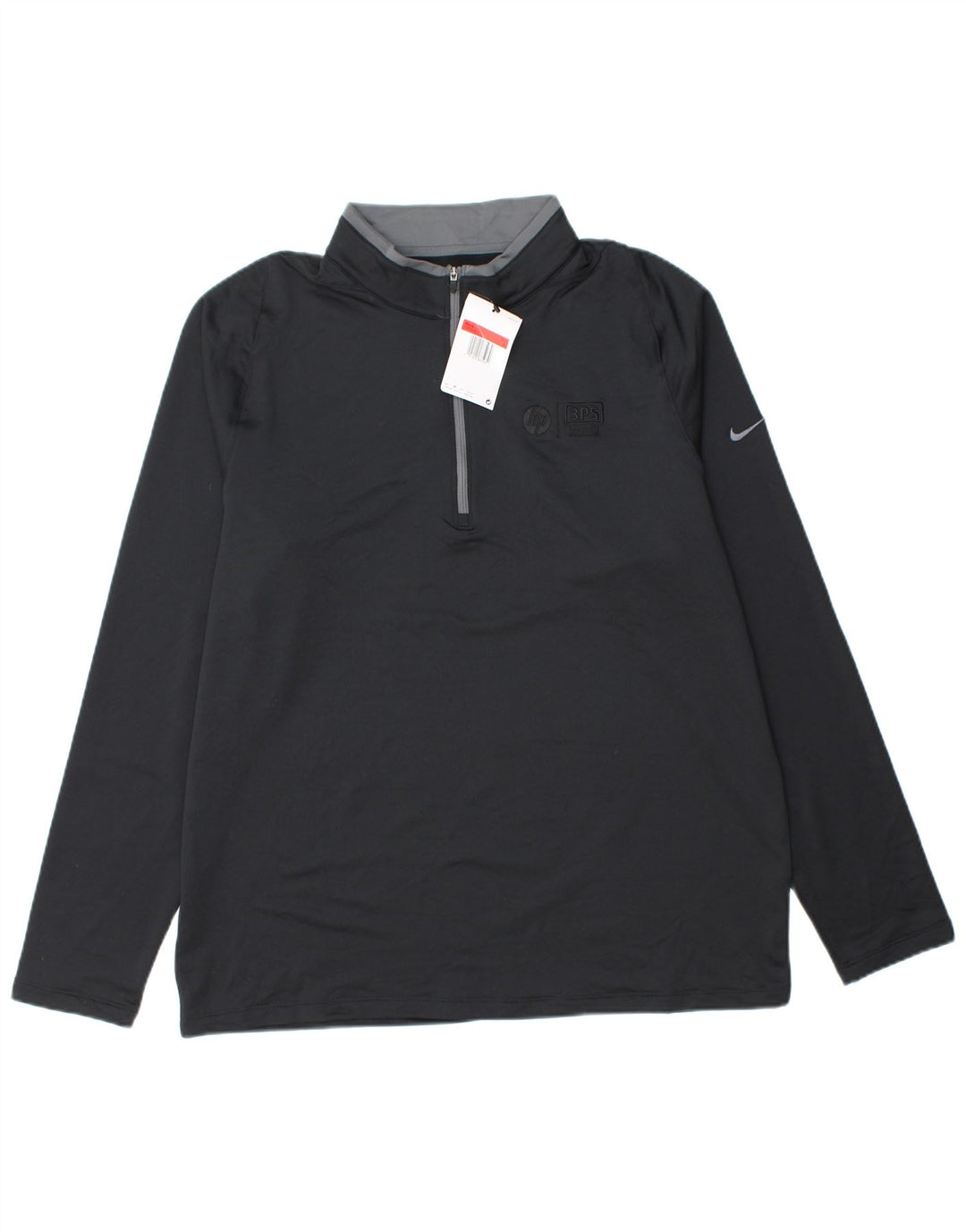 NIKE Top da tuta pullover con zip e collo da uomo, grande, in poliestere nero
