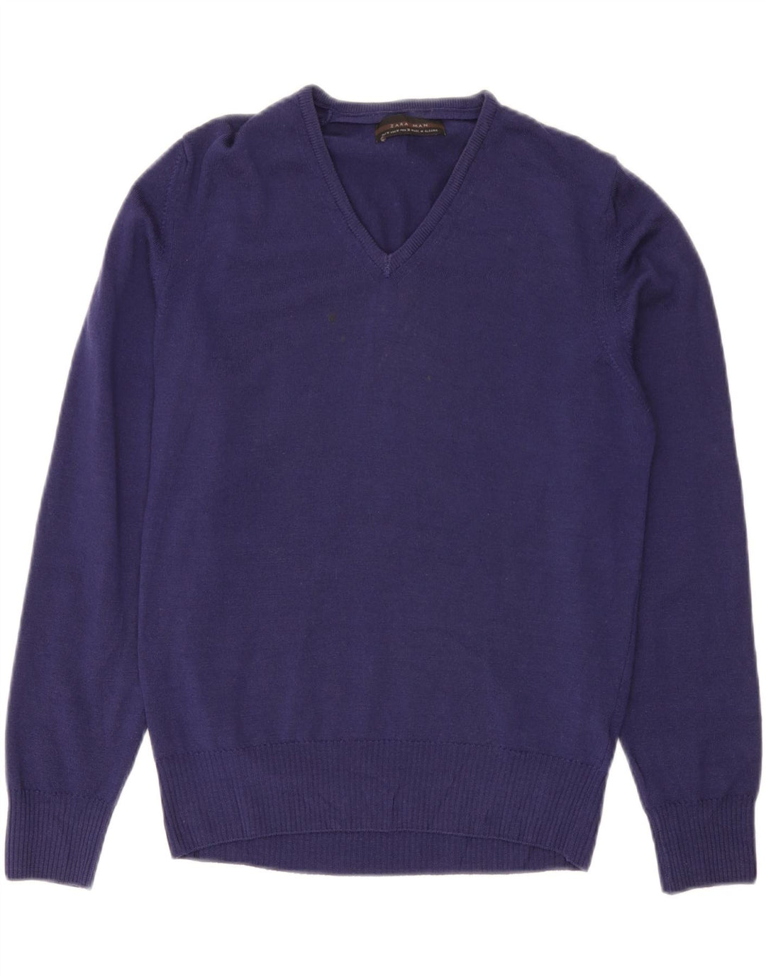 Maglione Zara da uomo con scollo a V in lana viola medio
