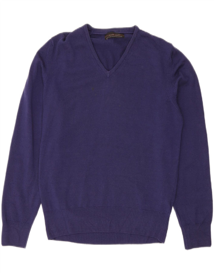 Maglione Zara da uomo con scollo a V in lana viola medio