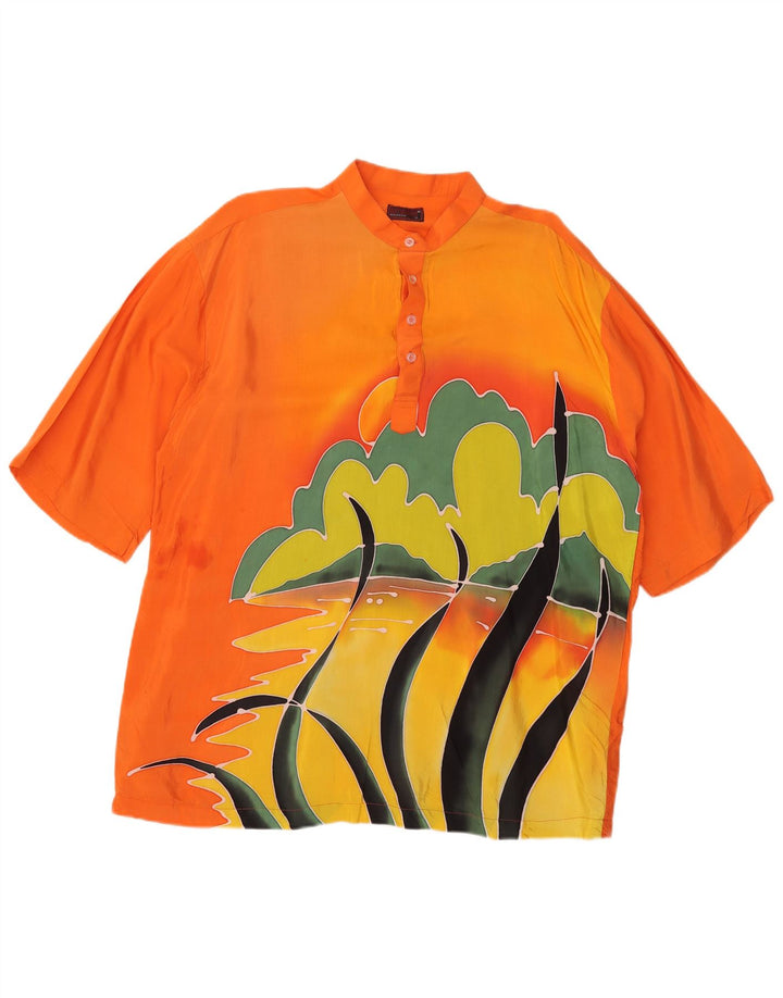 Camicia pullover a maniche corte con grafica vintage da uomo grande arancione