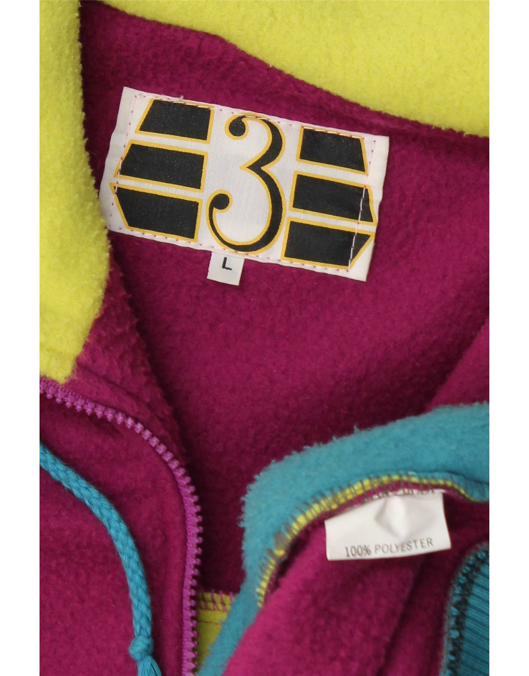 Giacca in pile grafica vintage da uomo UK 40 grande blocco di colori multicolore