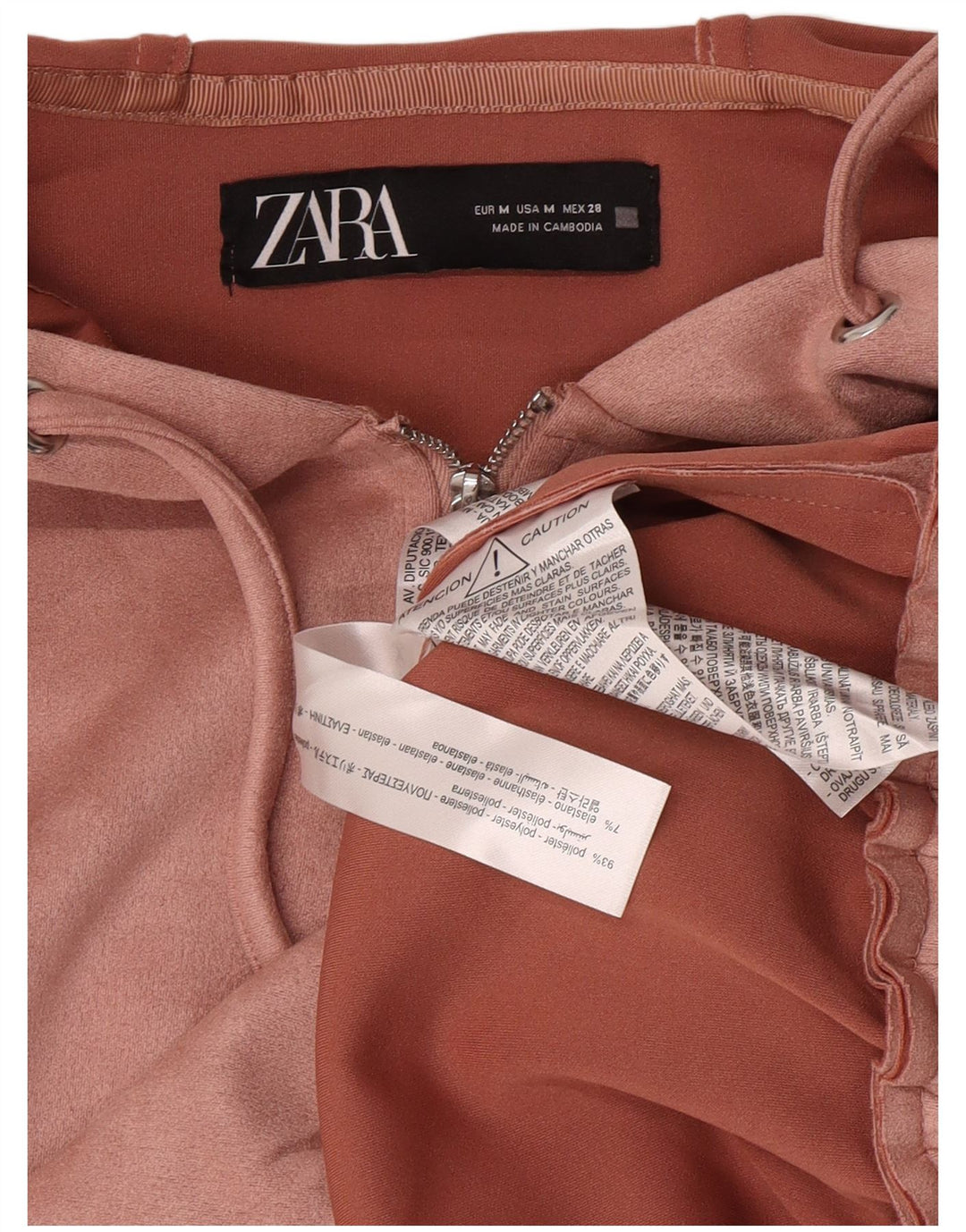 Maglione con cappuccio e zip da donna Zara UK 14 Poliestere rosa medio