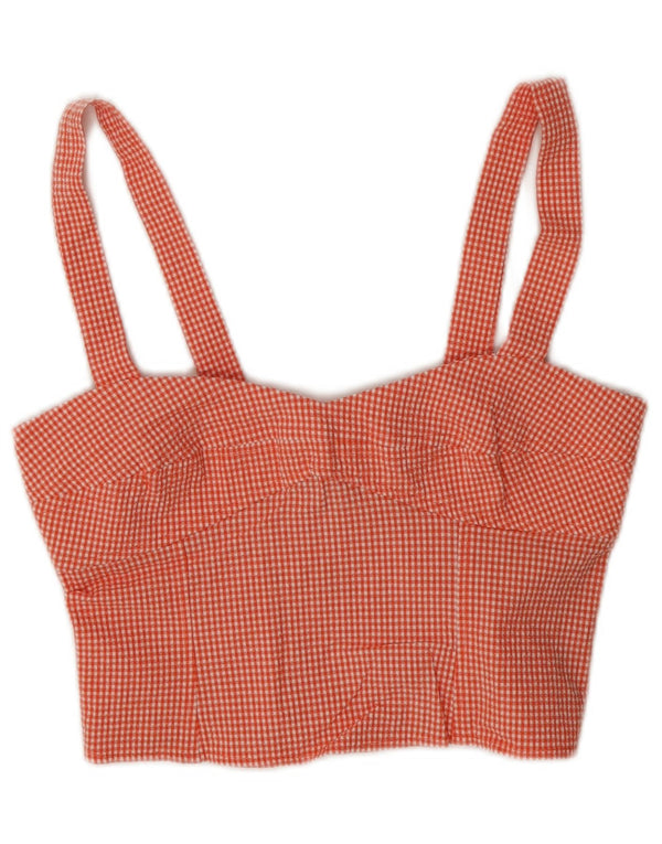Top corto senza maniche da donna Zara UK 8 piccolo in cotone a quadretti rossi