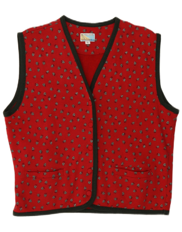 Maglione cardigan senza maniche da donna Naj Oleari UK 16 grande rosso maculato