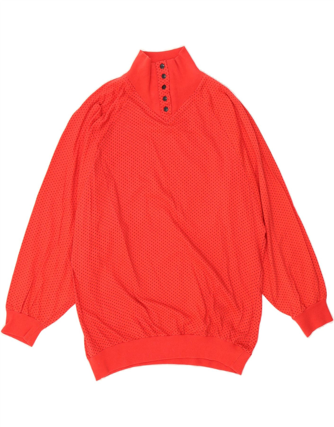 VINTAGE Womens Button Neck Top Long Sleeve UK 14 Medium Red Polka Dot Vintage Vintage and Second-Hand Vintage from Messina Hembry 