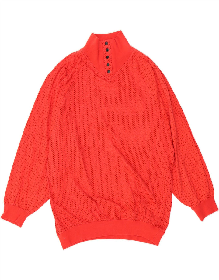 VINTAGE Womens Button Neck Top Long Sleeve UK 14 Medium Red Polka Dot Vintage Vintage and Second-Hand Vintage from Messina Hembry 