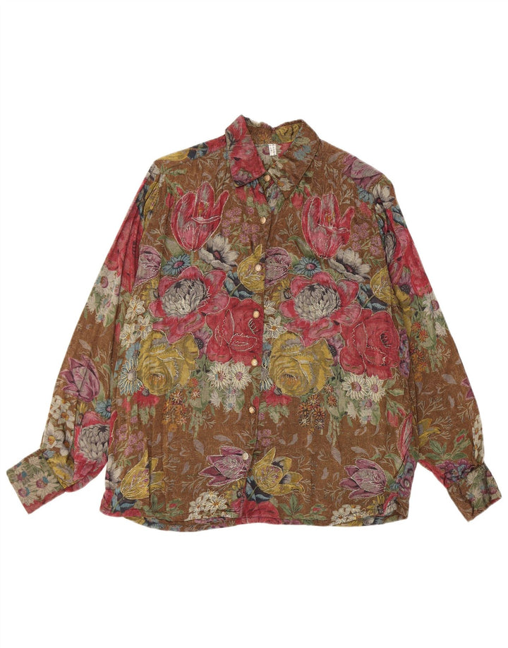 Camicetta camicia vintage da donna UK 12 Viscosa floreale multicolore media