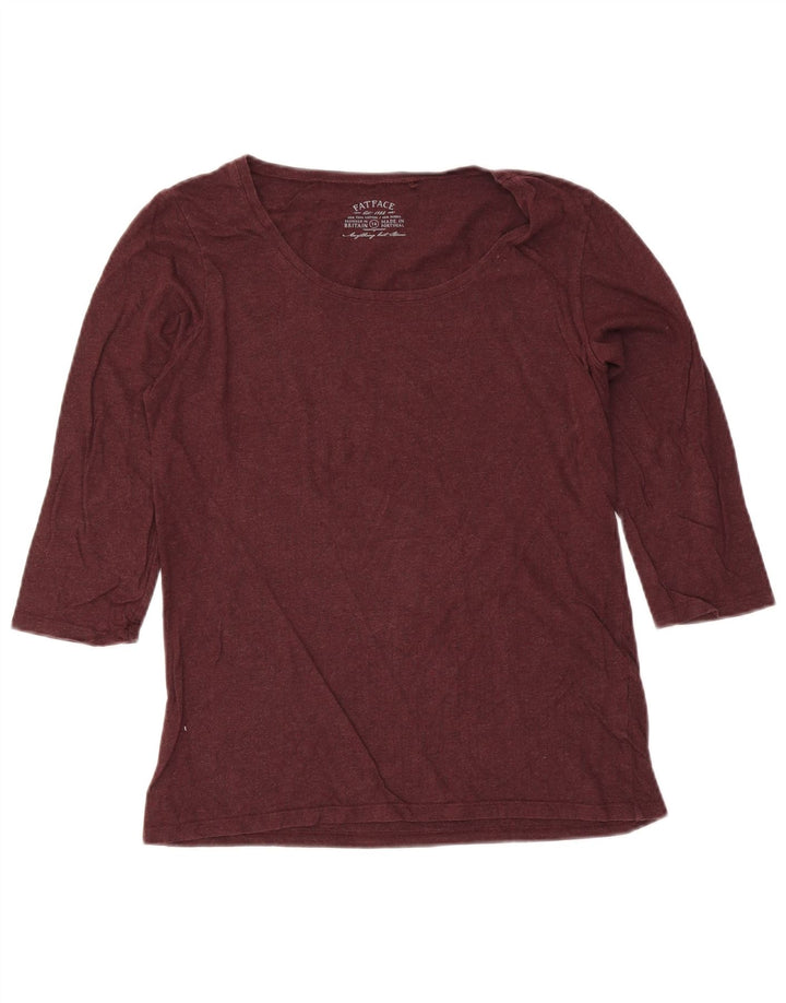 Top da donna Fat Face manica 3/4 UK 14 cotone bordeaux medio