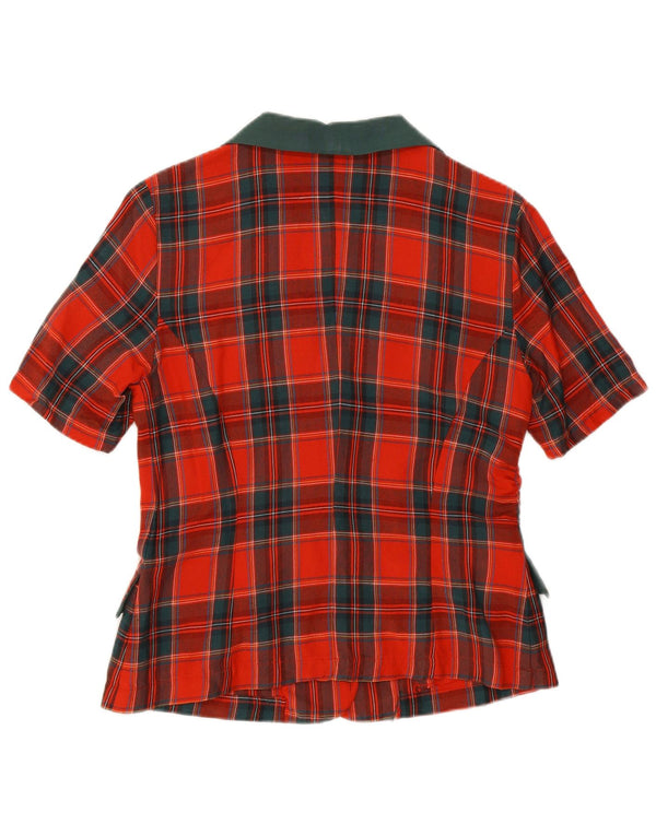 Giacca blazer vintage da donna a maniche corte a 2 bottoni UK 10 piccolo quadretto rosso