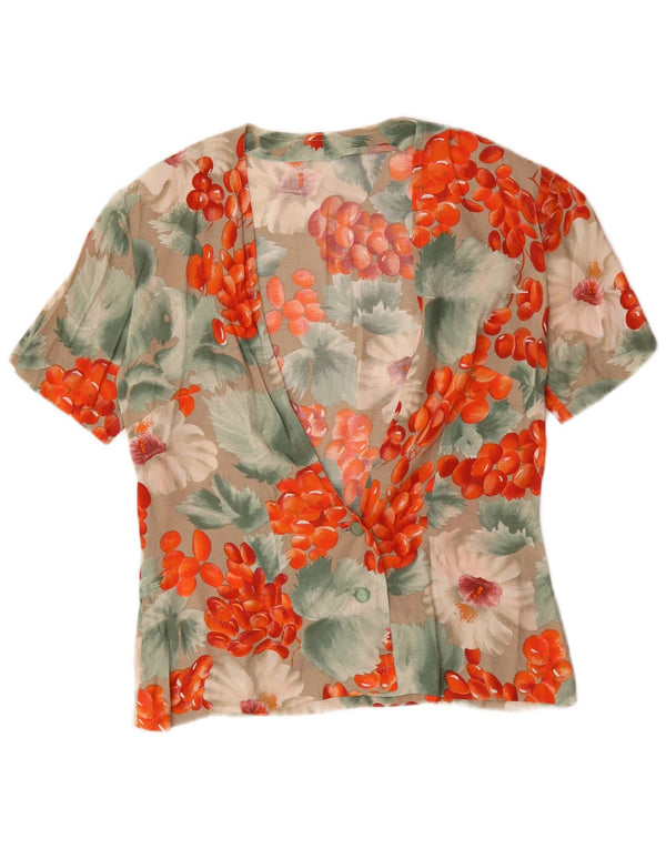 Camicia vintage da donna a maniche corte camicetta UK 14 grande floreale multicolore