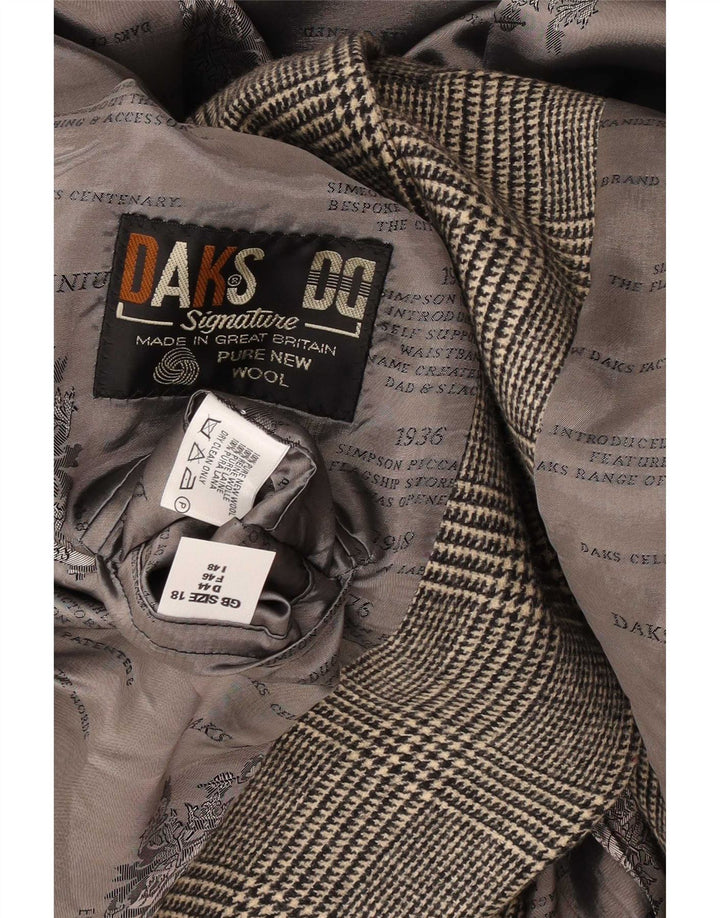 Giacca blazer da donna a 4 bottoni DAKS UK 18 XL lana vergine a quadri grigi