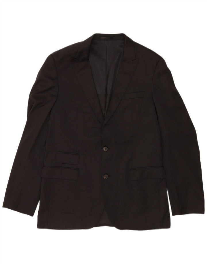 Giacca blazer da uomo a 2 bottoni Hugo Boss UK 40 grande lana vergine nera