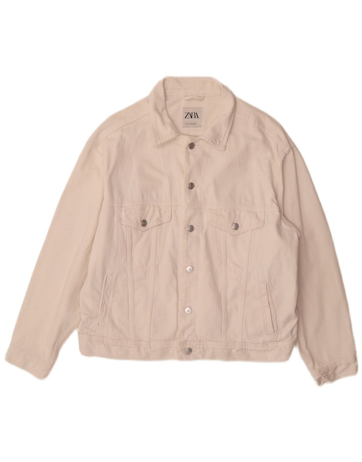Giacca in denim da uomo Zara UK 38 cotone bianco medio