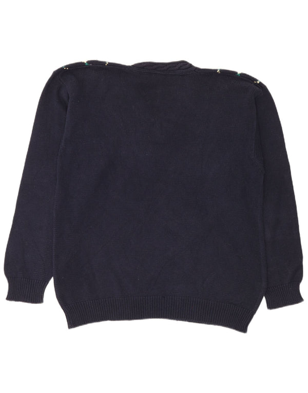 Maglione da uomo con scollo a V Slam XL blu navy a rombi/cotone diamante