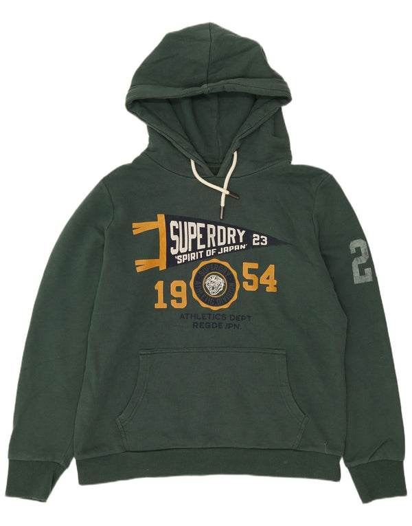 SUPERDRY Womens Graphic Hoodie Jumper UK 16 Large  Green Cotton
