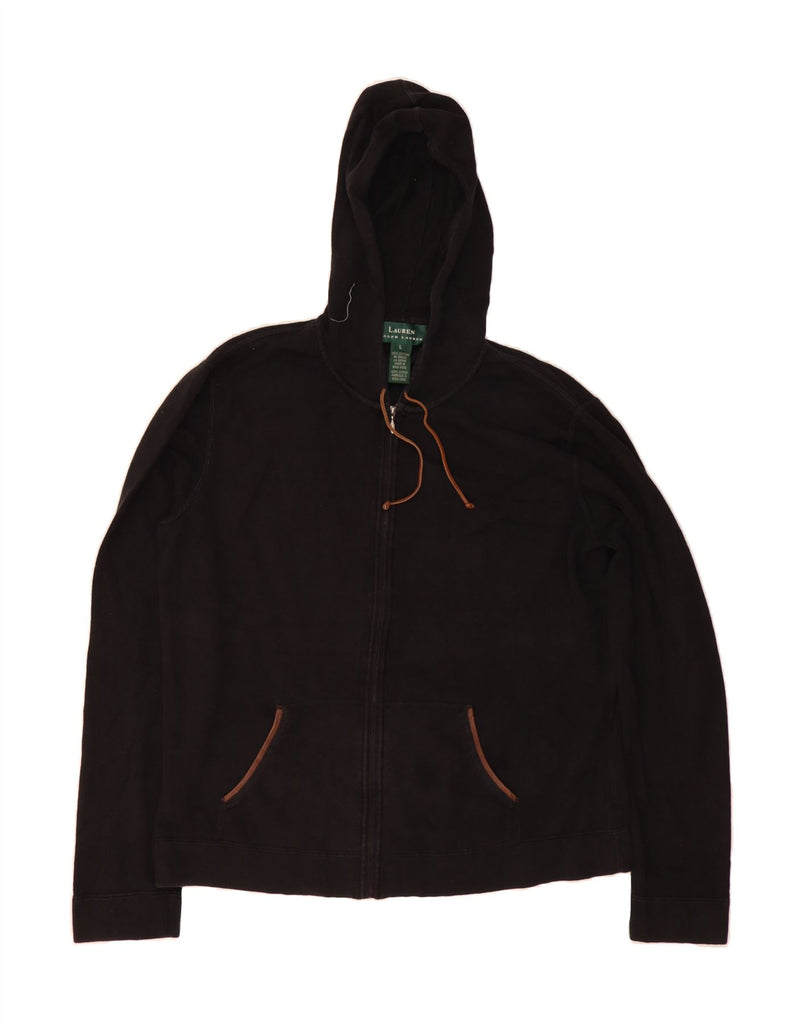 RALPH LAUREN Womens Zip Hoodie Sweater UK 16 Large Black Cotton Vintage Ralph Lauren and Second-Hand Ralph Lauren from Messina Hembry 