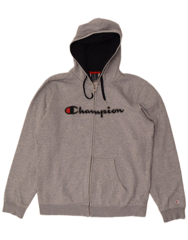Maglione con cappuccio e zip grafica da uomo Champion XL in cotone grigio