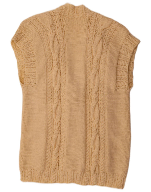 Maglione cardigan senza maniche vintage da donna UK 20 2XL Beige