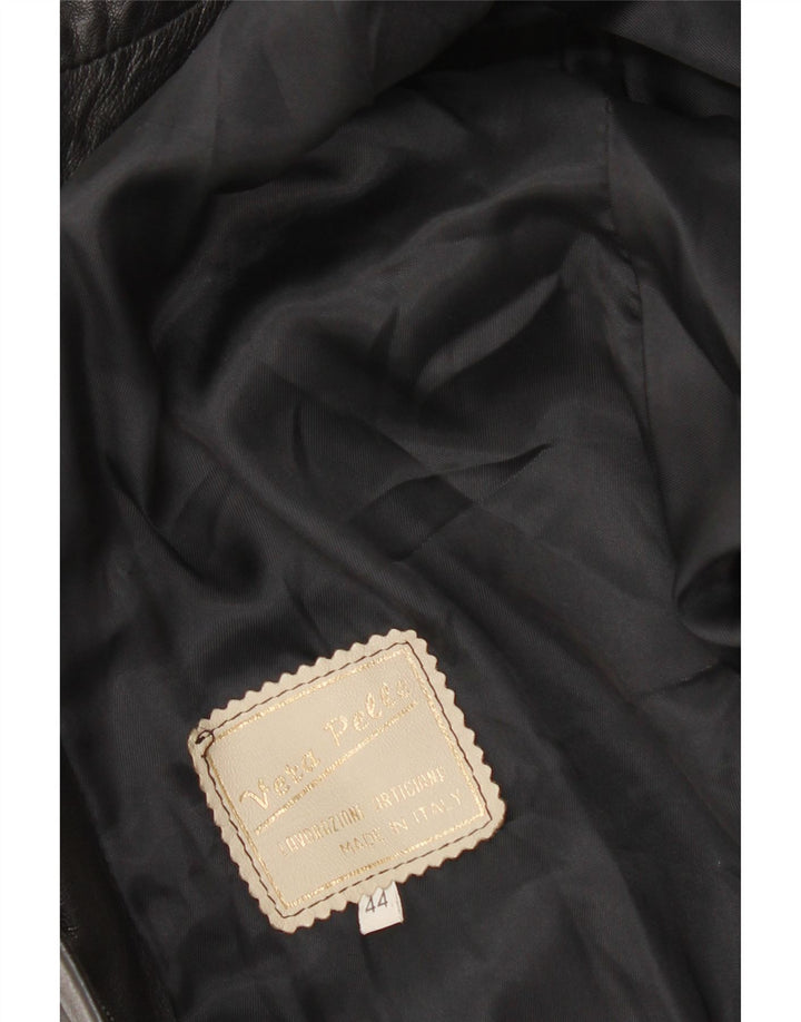 Giacca in pelle militare vintage da donna dal taglio ampio IT 44 in pelle nera media