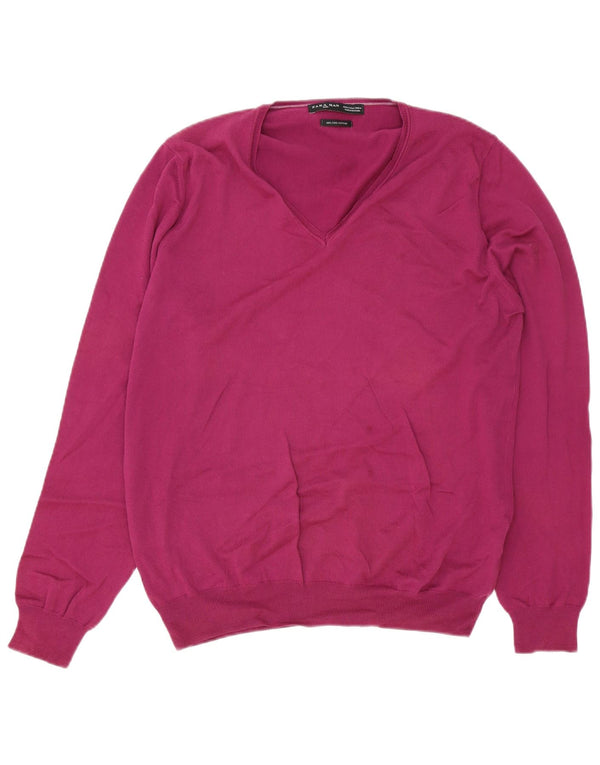 Maglione Zara da uomo con scollo a V grande in cotone viola