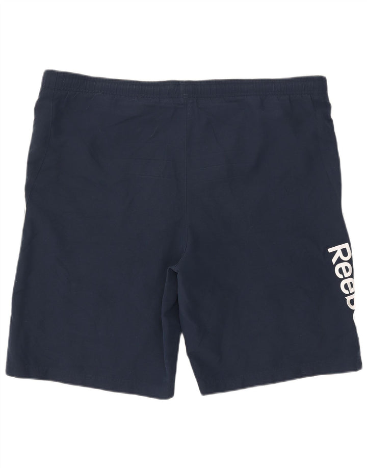 Pantaloncini sportivi Reebok da uomo con grafica, grandi, in poliestere blu navy