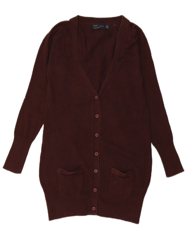 Maglione cardigan lungo da donna Zara UK 10 piccolo cotone marrone
