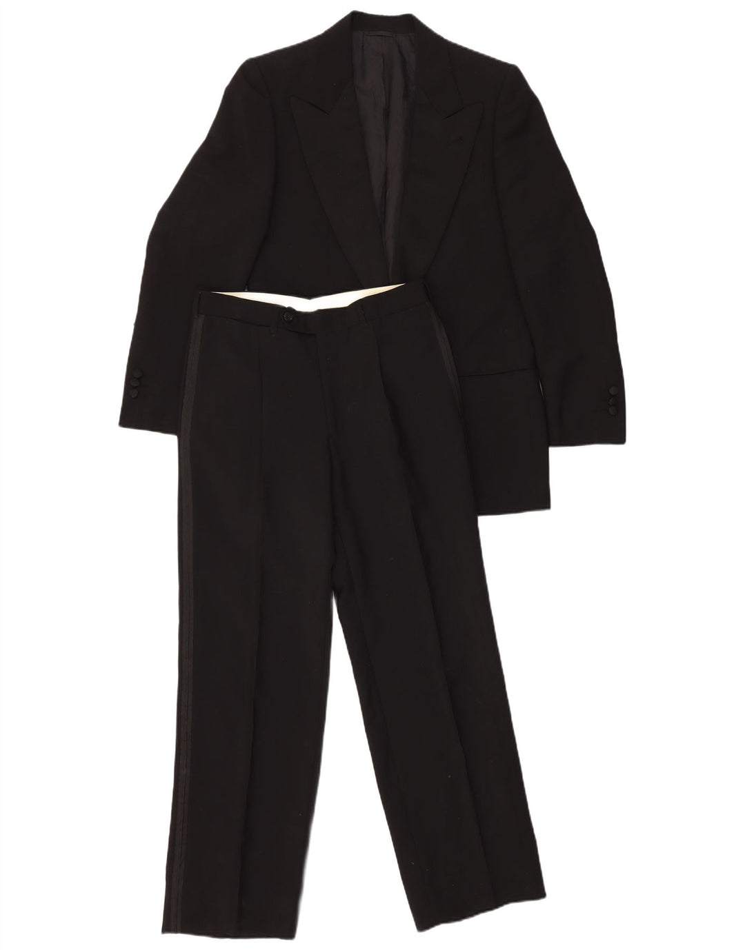 VINTAGE Set da uomo 1 bottone 2 pezzi IT 46 piccolo W29 L29 lana nera