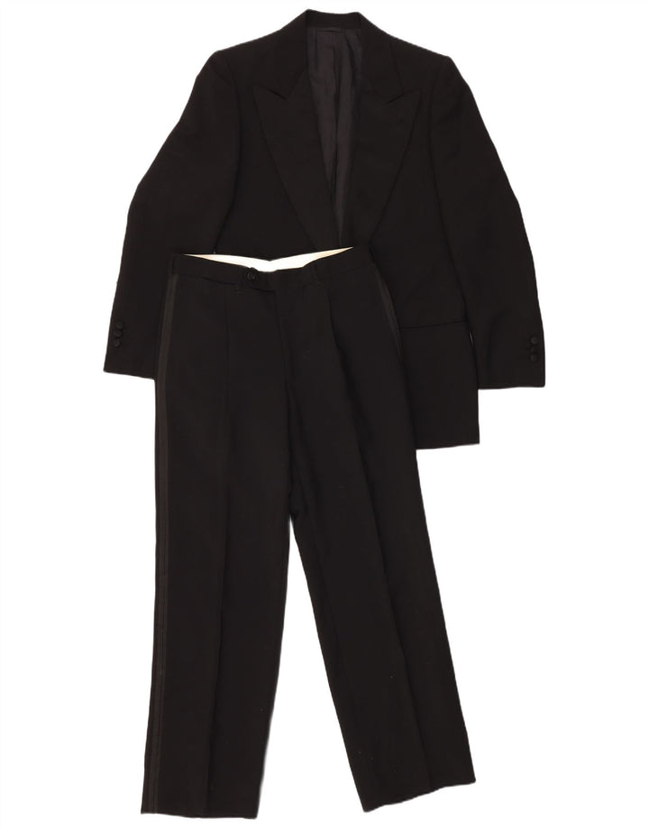 VINTAGE Set da uomo 1 bottone 2 pezzi IT 46 piccolo W29 L29 lana nera