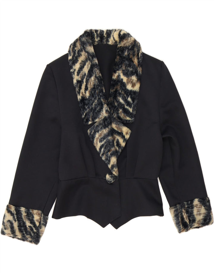 VINTAGE Womens 1 Button 3/4 Sleeve Blazer Jacket UK 14 Medium Black Vintage Vintage and Second-Hand Vintage from Messina Hembry 