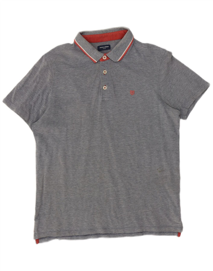 Polo da uomo Jack & Jones grande in cotone chiazzato grigio