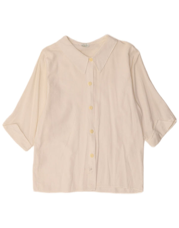 Camicia a maniche 3/4 da donna Benetton UK 12 cotone bianco medio
