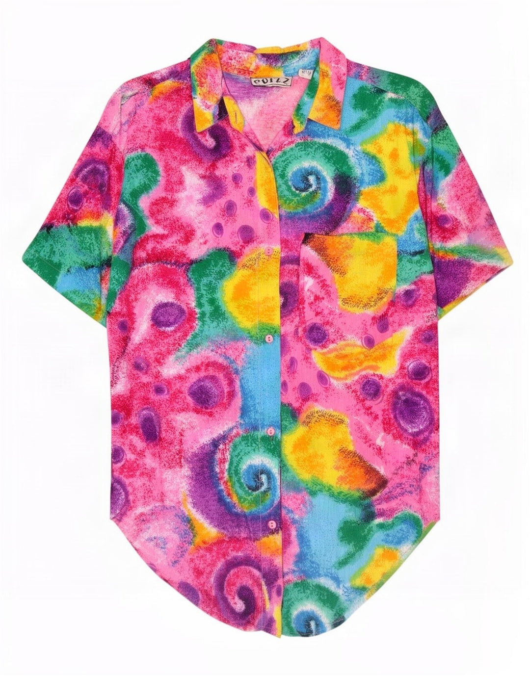 Camicetta camicia vintage da donna con motivo astratto UK 14 media multicolore