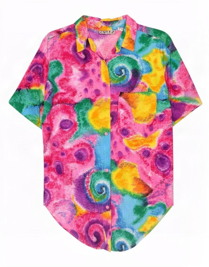 Camicetta camicia vintage da donna con motivo astratto UK 14 media multicolore