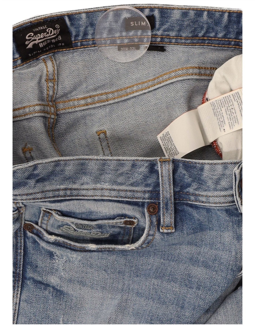 Jeans slim da uomo invecchiati SUPERDRY W30 L32 cotone blu
