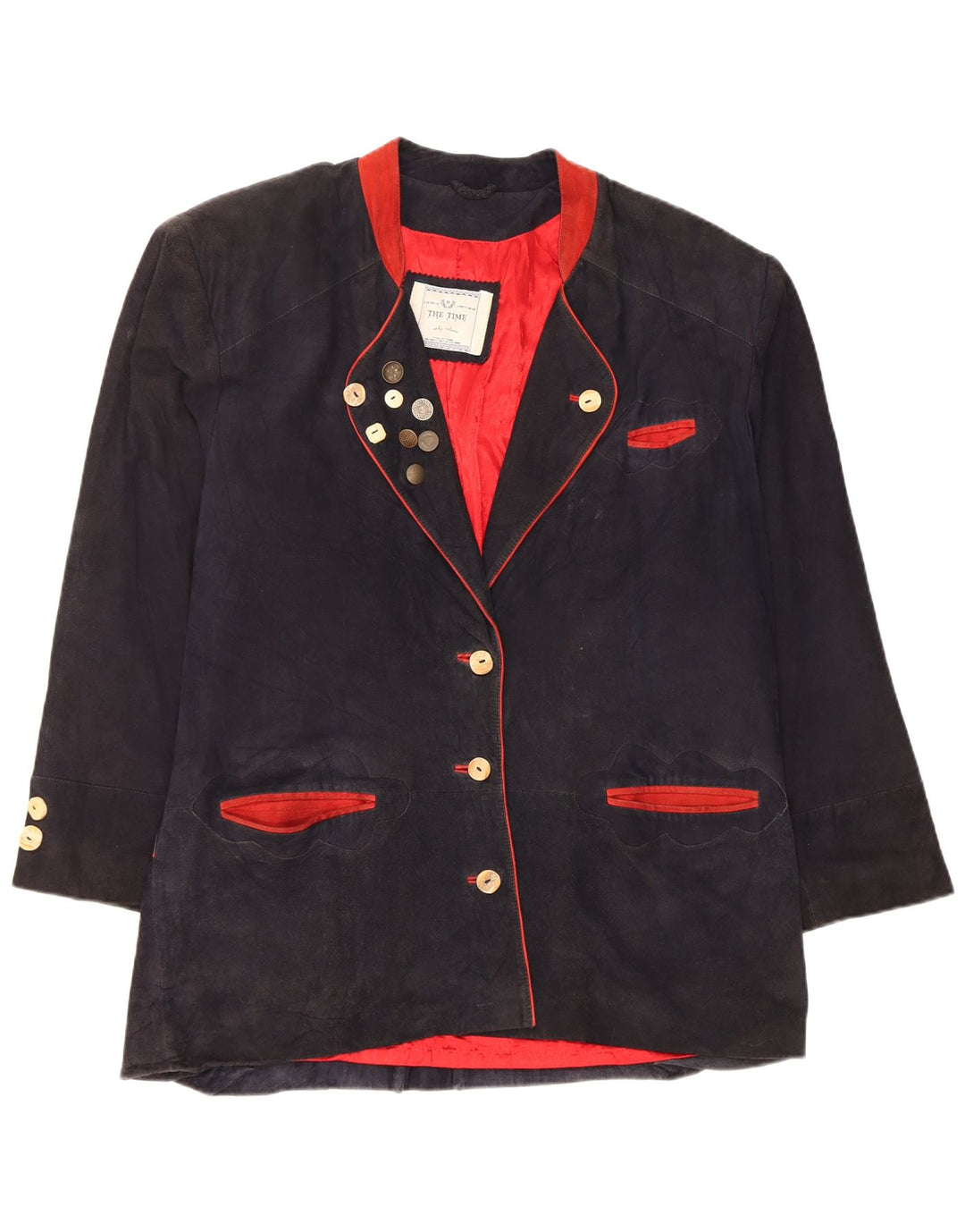 Giacca blazer vintage oversize a 3 bottoni da donna EU 42 grande blu navy