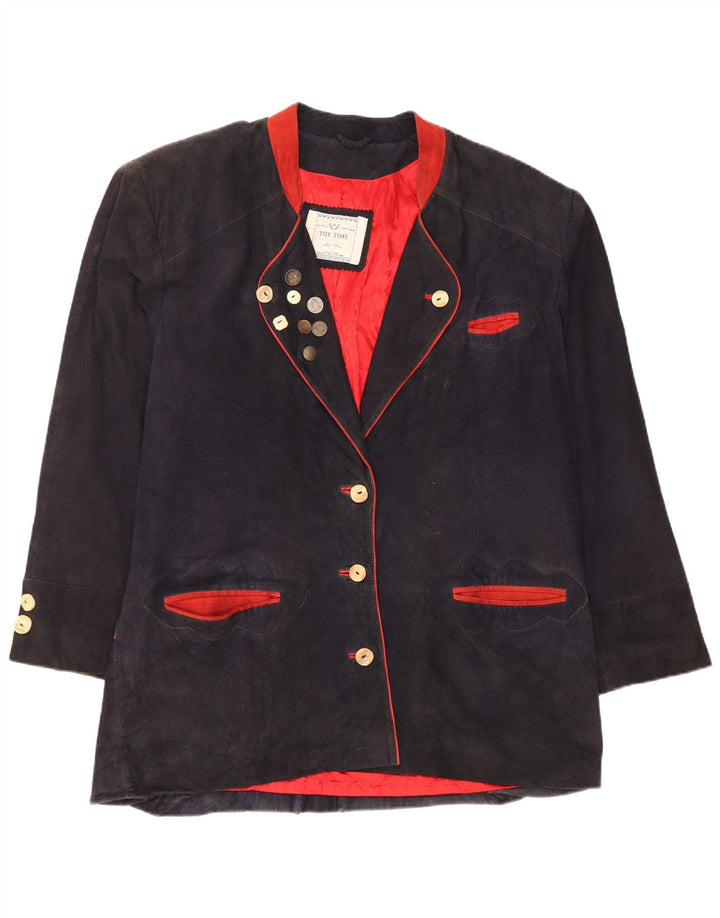 Giacca blazer vintage oversize a 3 bottoni da donna EU 42 grande blu navy
