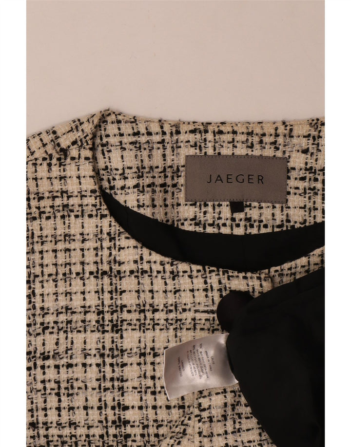 Giacca blazer da donna a 4 bottoni con maniche a 3/4 Jaeger UK 16 grande motivo a quadri beige