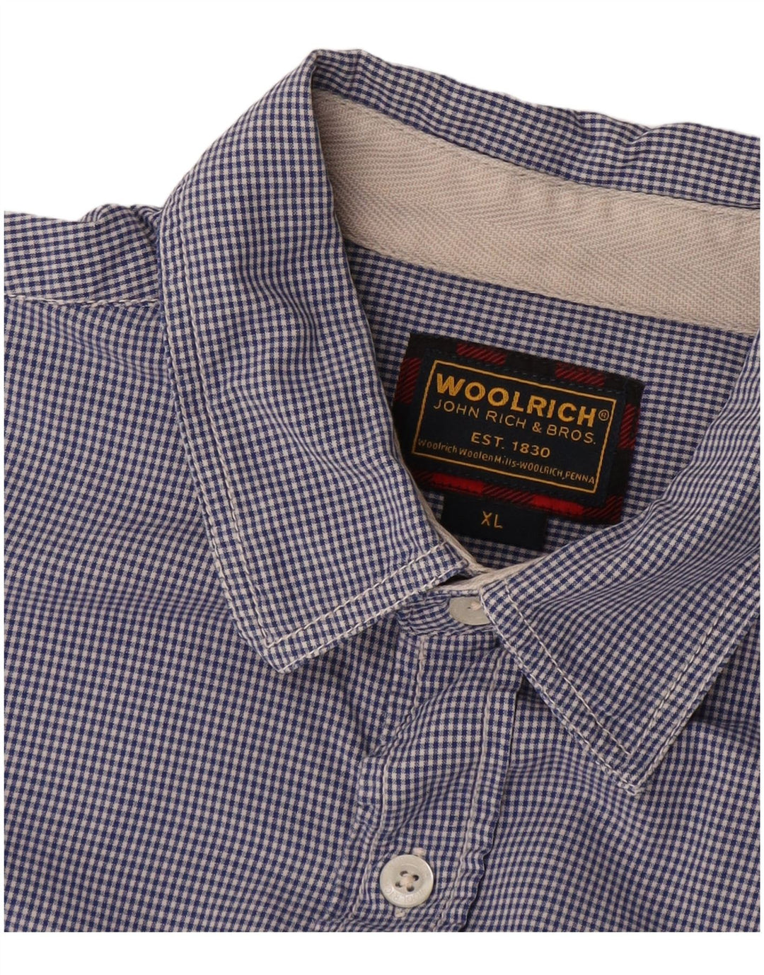 Camicia a maniche corte da uomo WOOLRICH XL a quadretti blu navy