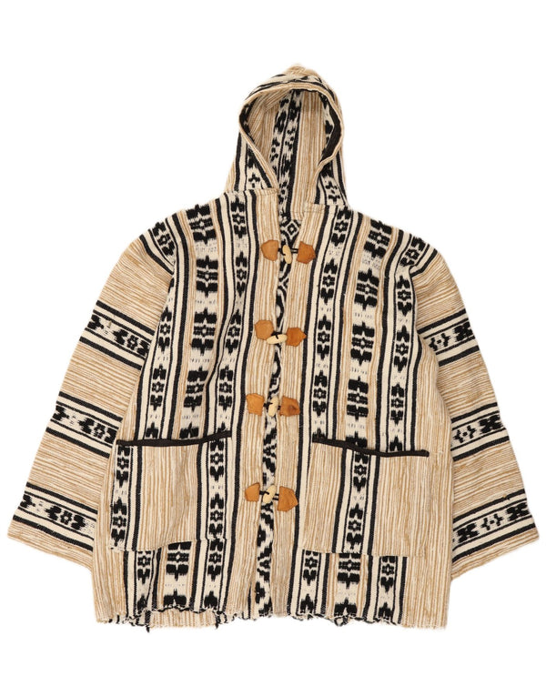 Maglione cardigan con cappuccio da donna vintage UK 20 2XL Beige Fair Isle