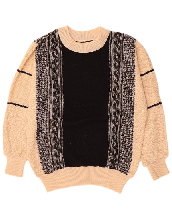 Maglione vintage da donna con scollo a barca UK 16 Large Beige Colorblock