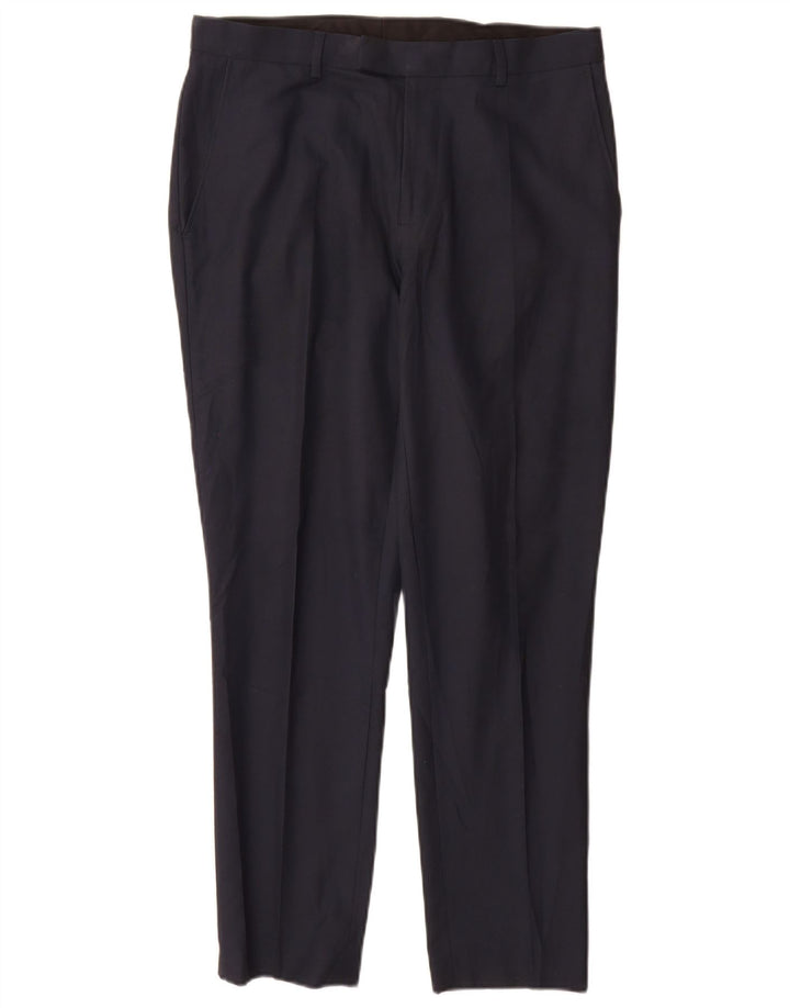 Pantaloni da abito slim da uomo Marks & Spencer W32 L29 poliestere blu navy
