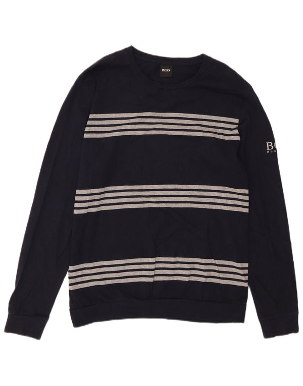 Top HUGO BOSS da uomo a maniche lunghe in cotone a righe medie blu navy