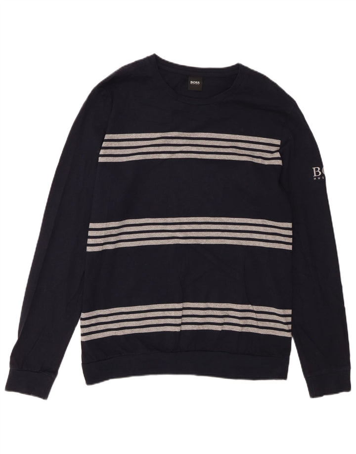 Top HUGO BOSS da uomo a maniche lunghe in cotone a righe medie blu navy